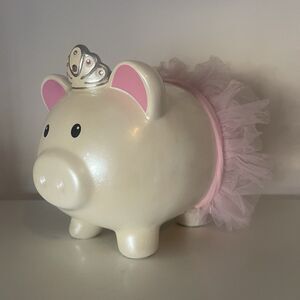 Circo 12” Princess Ballerina Piggy Bank White Ceramic Pig Pink For Girls